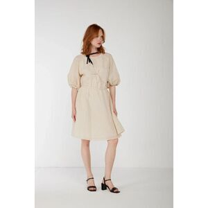 OTTOD'AME Women Ivory Cream Jacquered Gingham Print Cotton A-Line Dress size 2